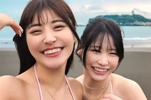【MOONFORCE2nd】海水浴デートの後はホテルでW巨乳堪能！ノンストップ3Pで交互にハメまくり中出しフィナーレ