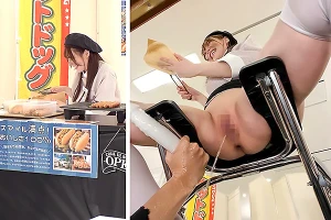 テーブルの下で背徳プレイ！美少女がホットドッグ販売中にバイブで潮吹き 天馬ゆい
