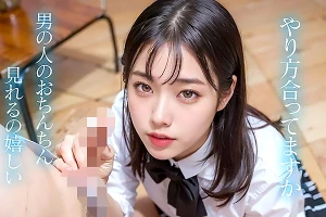 ウブなAI美少女が初めてのAV撮影で緊張！制服姿で巨根を手コキする 上原かすみ