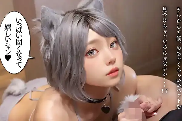 発情期真っ最中のケモ耳AI美少女!ご主人様の肉棒を求めてフェラし始める