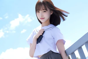 アイドル級の制服美少女と屋上で2人きり！青空の下で濃厚ベロキス