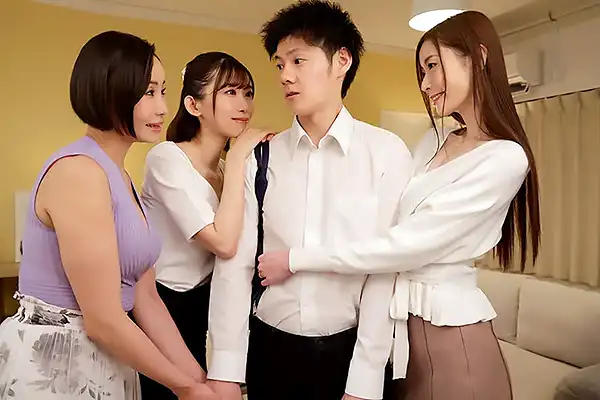 卒業式を迎えた男子を美女たちがお祝い–義母やお姉ちゃんに家政婦さんも加わってキスされる Post155